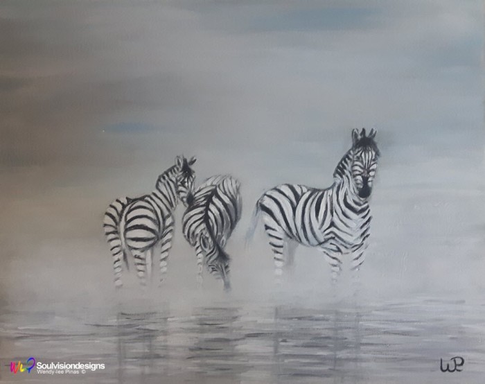 Zebras in the Fog - Acrylic Painting by Wendy-lee Pinas 2019 (Middel) 72dpi